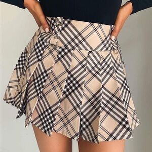 Tiger Mist Pleated Plaid Camil Mini Preppy Style Skirt Size S